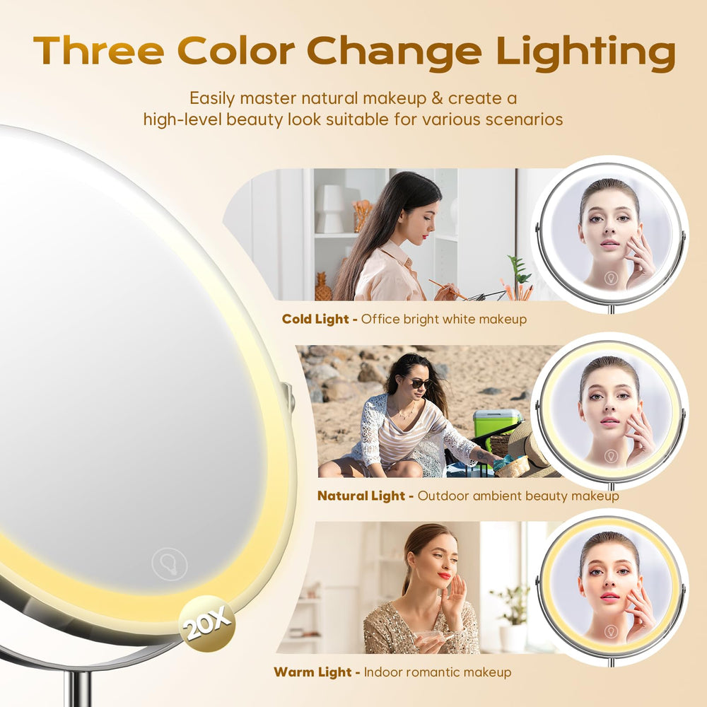 Elasound Miroir maquillage 3 couleurs LED pour ajuster l’éclairage.