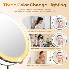 Elasound Miroir maquillage 3 couleurs LED pour ajuster l’éclairage.