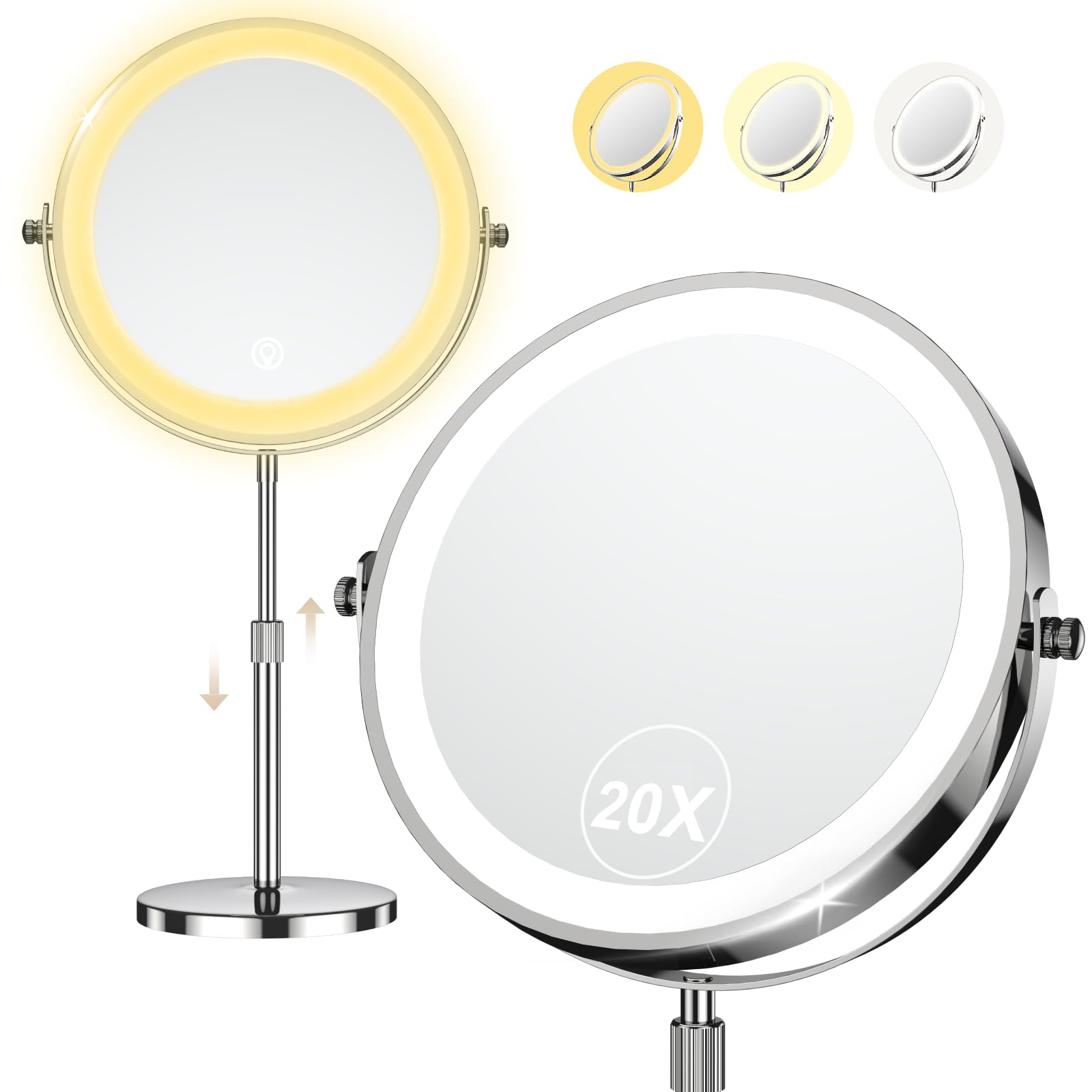 Elasound Miroir maquillage 9 pouces avec lumière pour un maquillage précis.