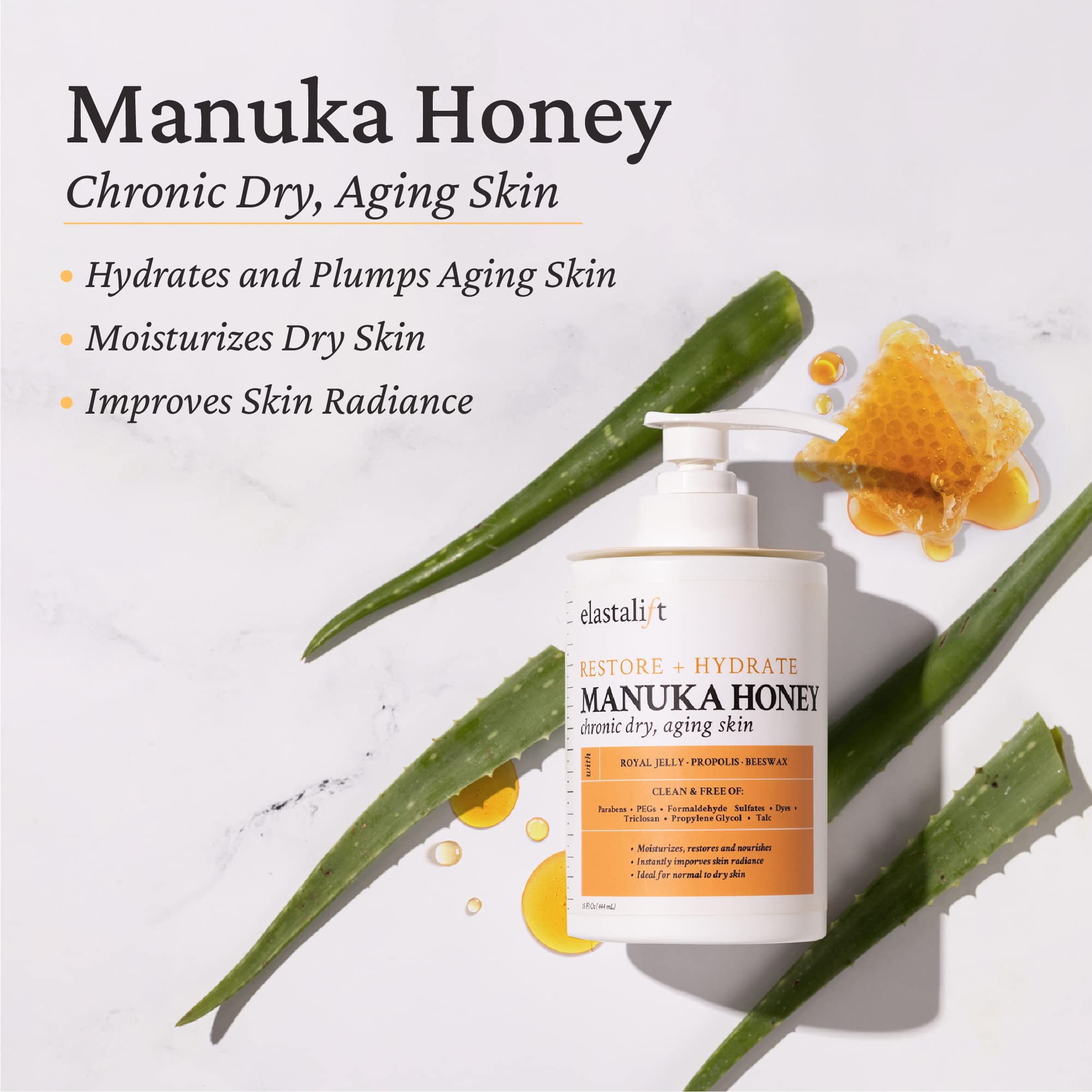 Elastalift Miel Manuka – texture onctueuse lors de l’application, hydratation rapide.