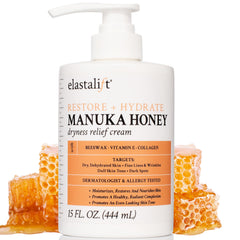 Crème Elastalift Miel Manuka – visuel flacon-pompe pour hydrater la peau du visage.