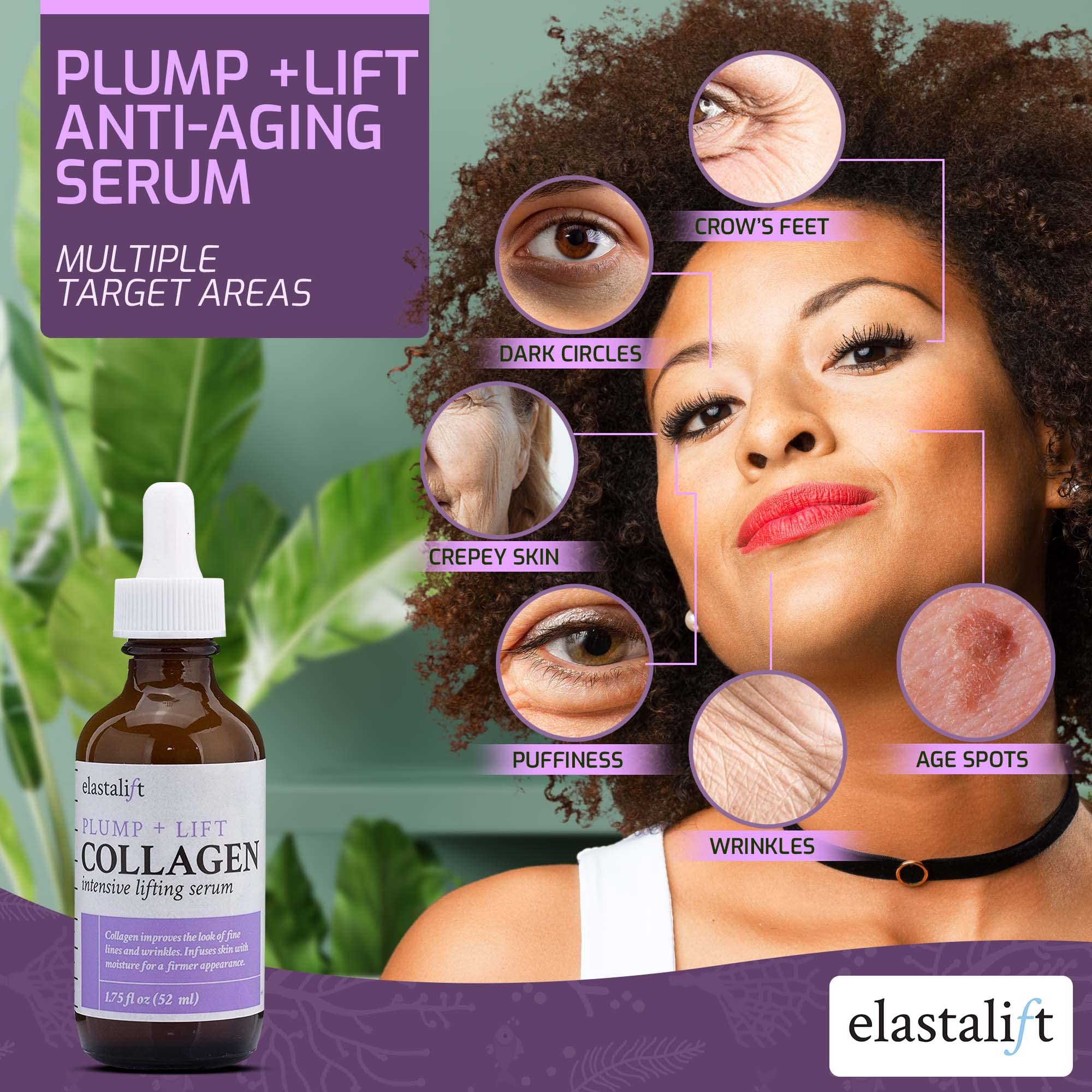 Elastalift Sérum Collagène avec soja et extraits, soutien à la fermeté.