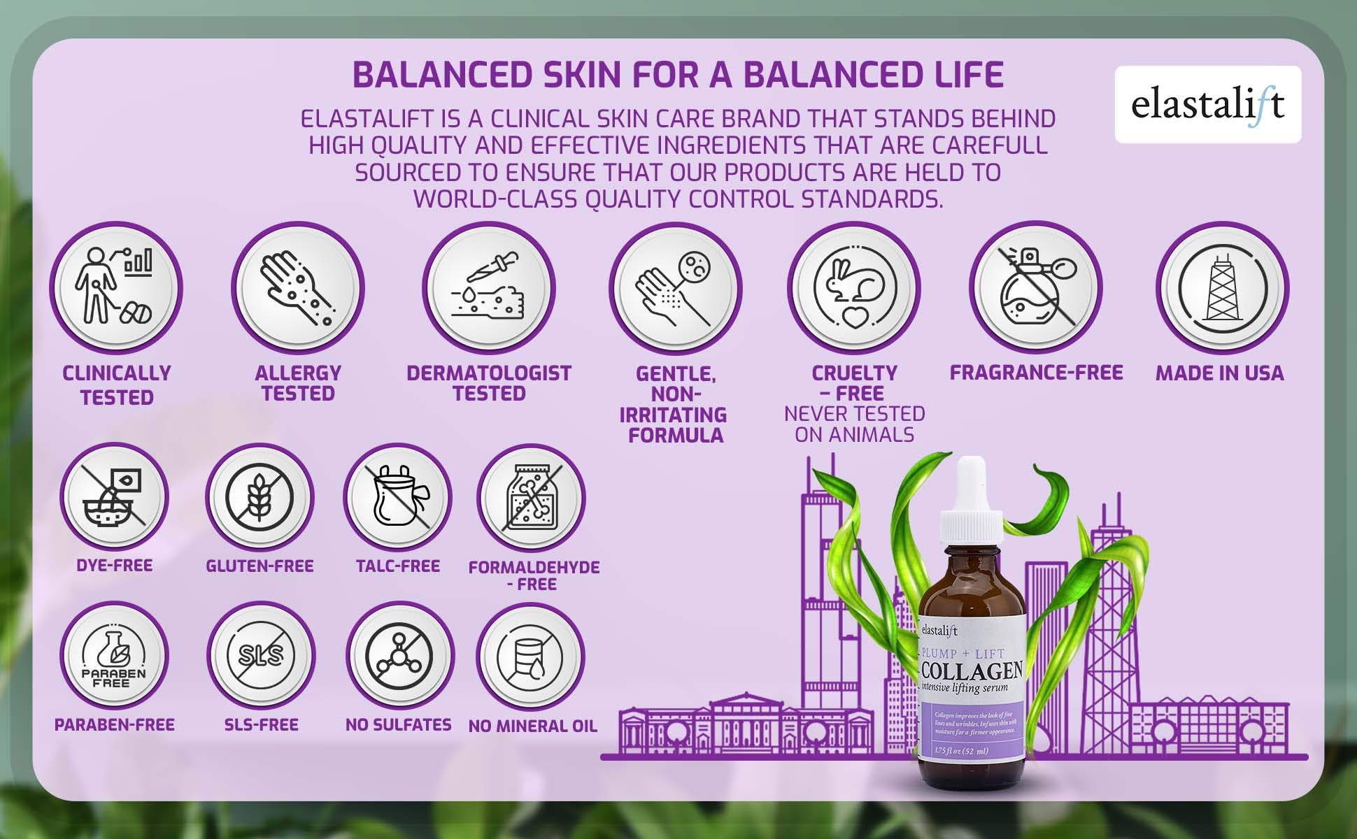 Elastalift Sérum Visage Glycérine hydratante et peau souple.
