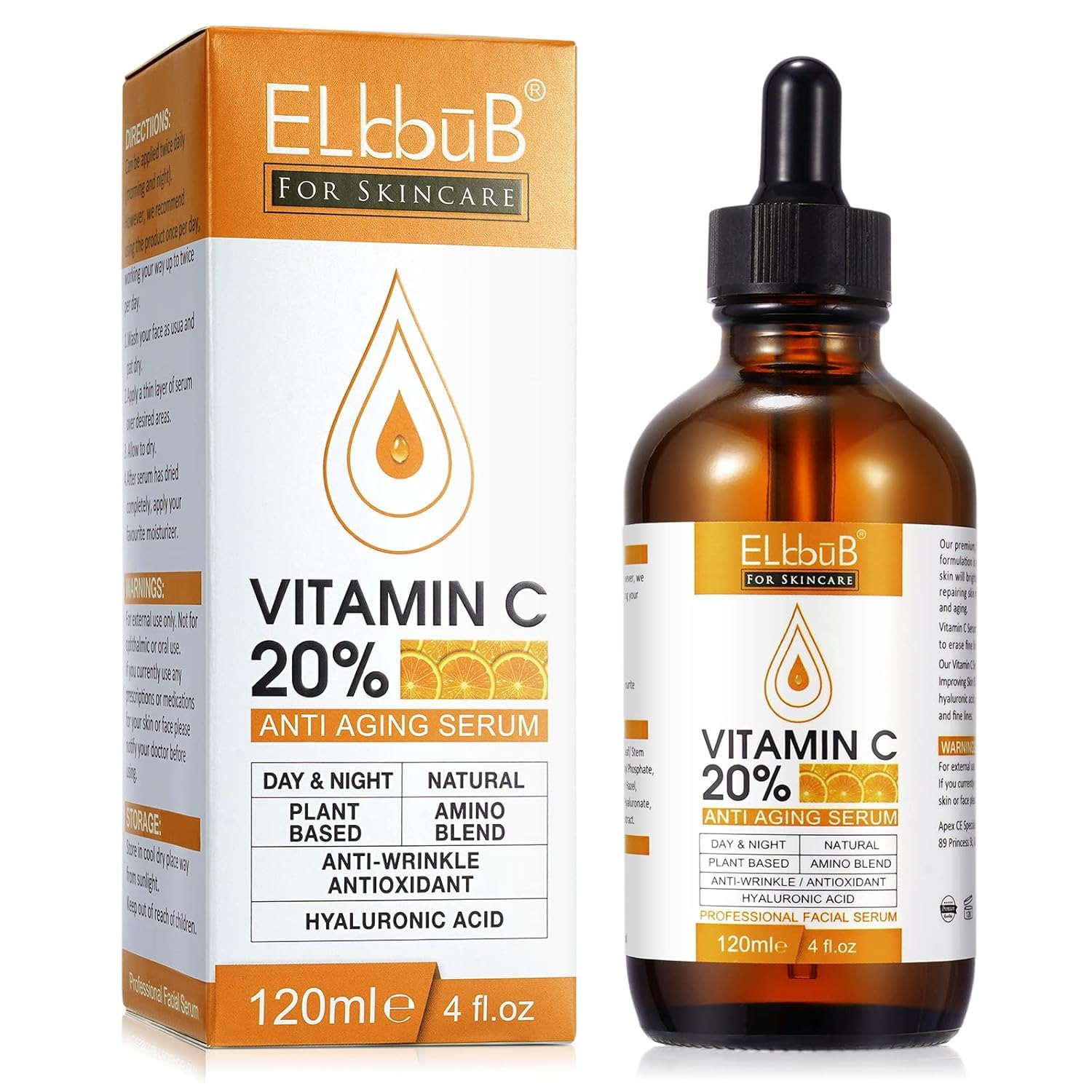 ELBBUB sérum vitamine C 20% – flacon pompe, hydratation rapide et éclat du teint.