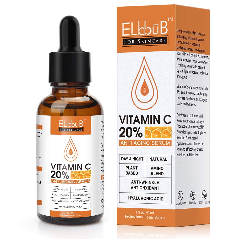 ELBBUB Sérum vitamine C 20% — flacon élégant, hydratation durable pour le visage
