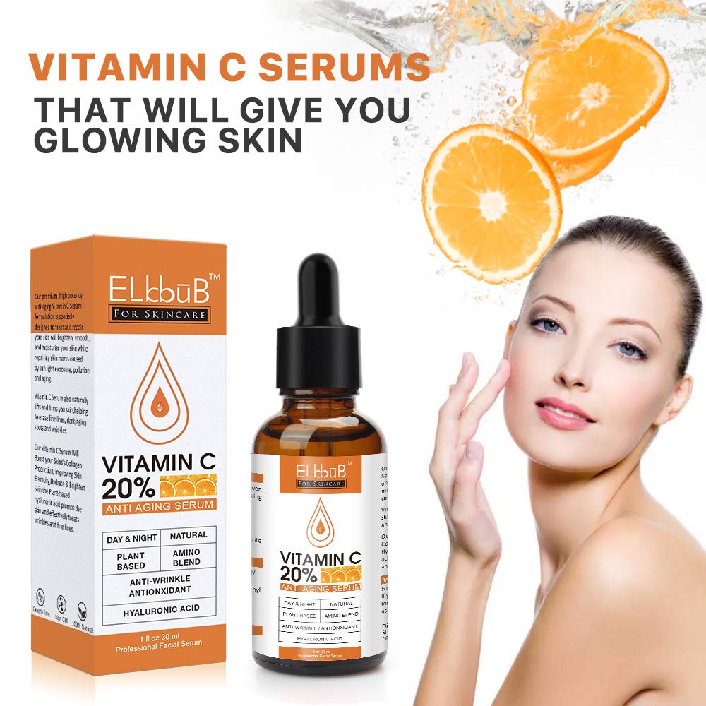 ELBBUB Sérum vitamine C 20% — hyaluronique botanique pour peau repulpée