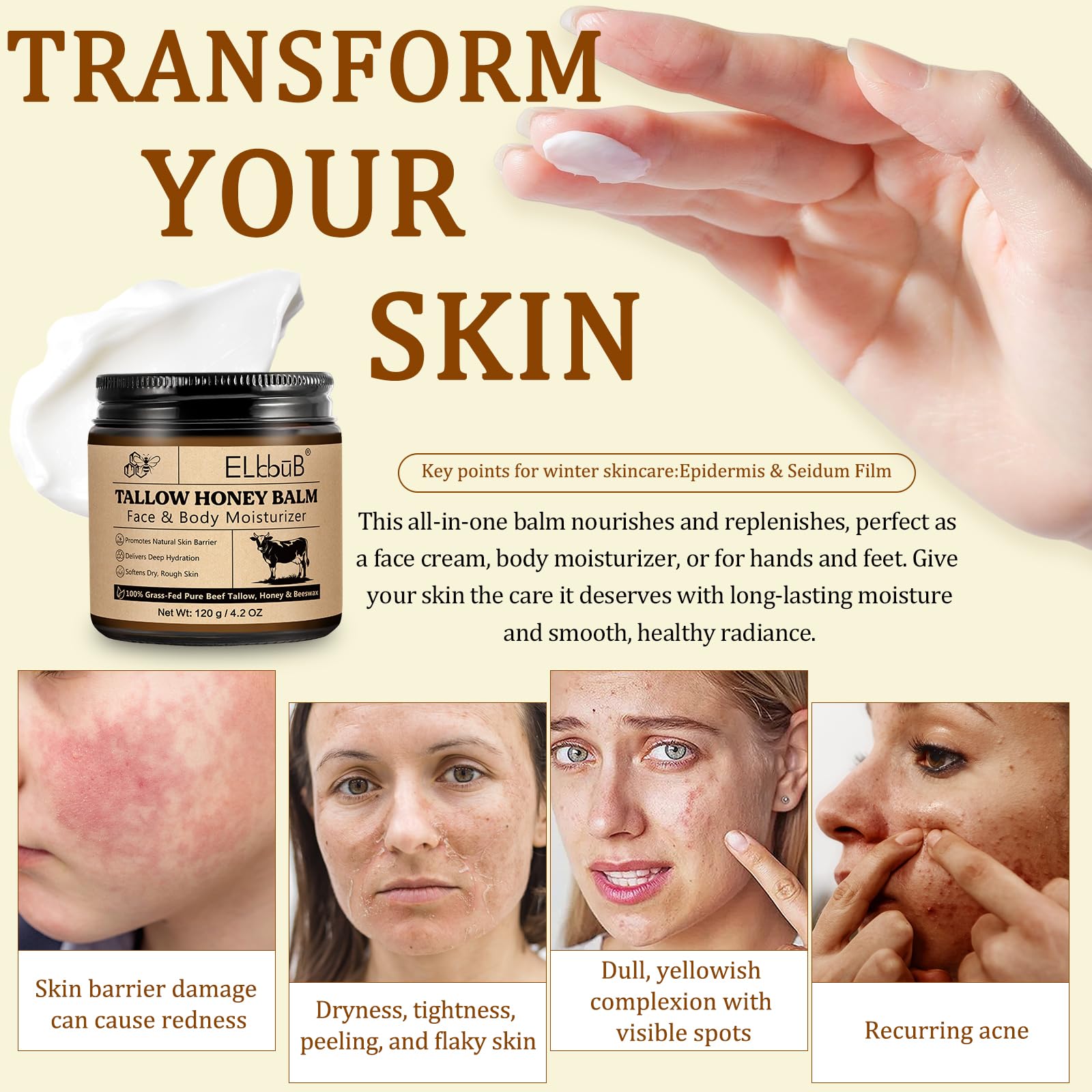 ELBBUB Crème Tallow – emballage bouteille pour le soin du corps quotidien