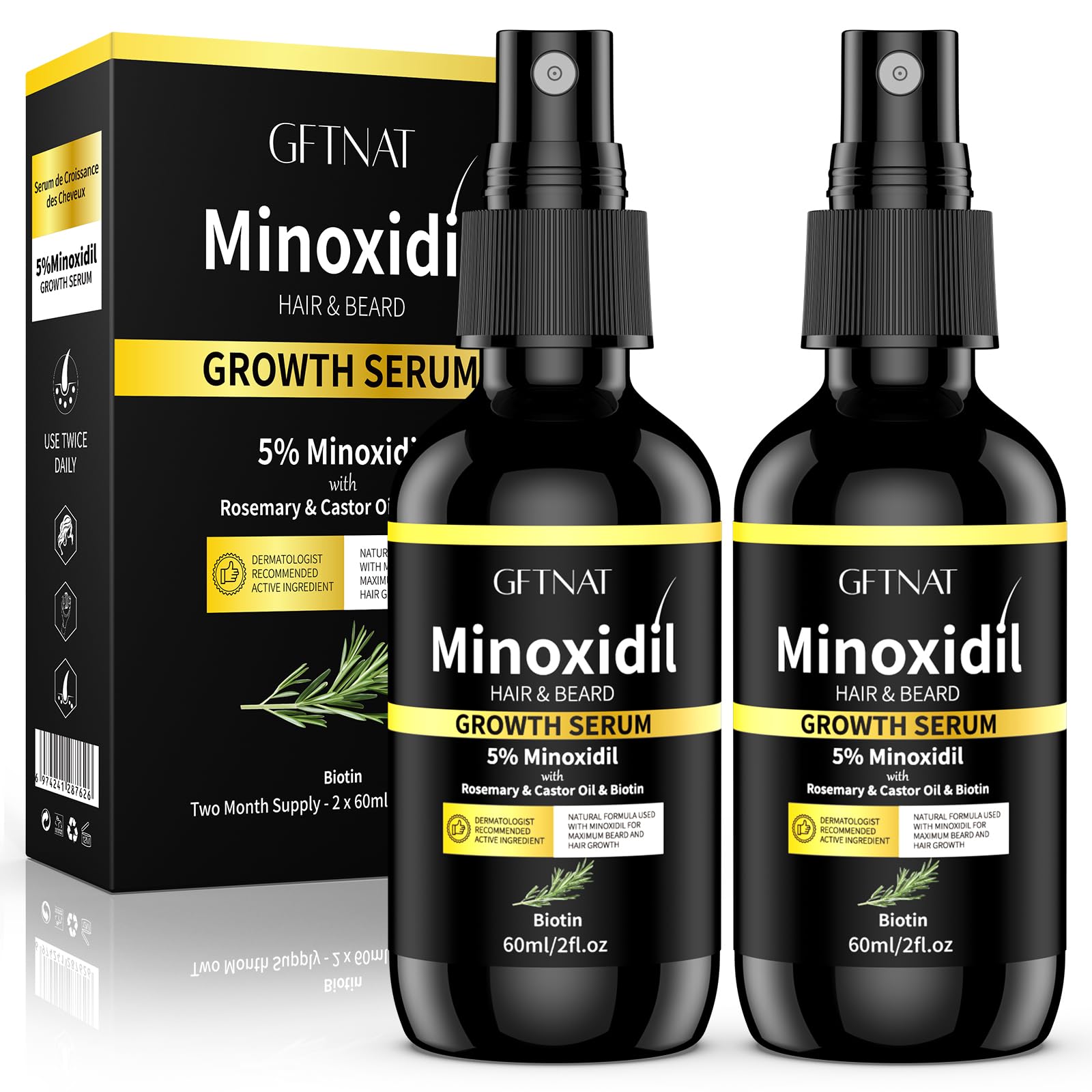 Elegra Minoxidil — bouteille en verre prête à l’application du spray pour les soins capillaires
