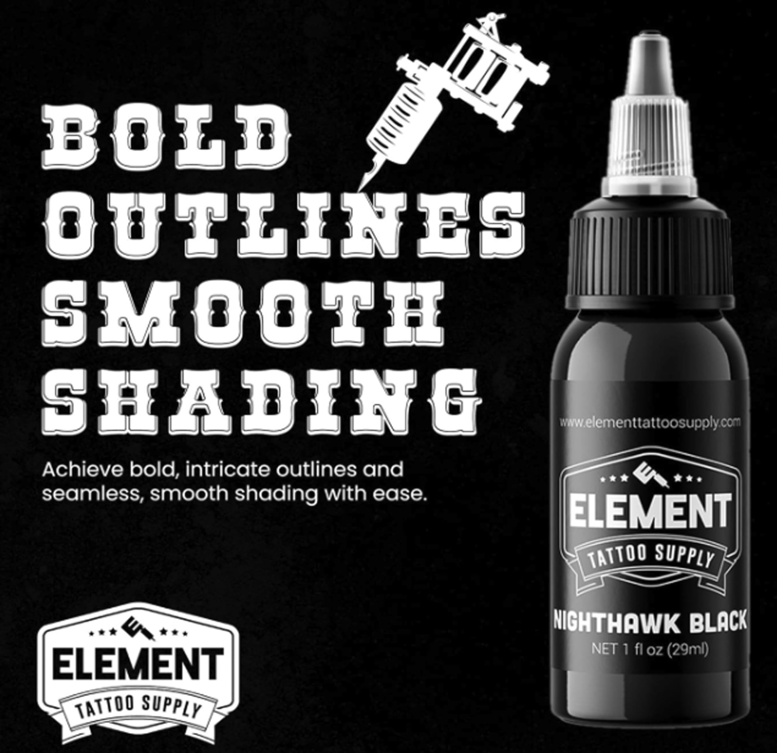 Nighthawk Black de Element Tattoo Supply — compatible avec diverses carnations pour constance.