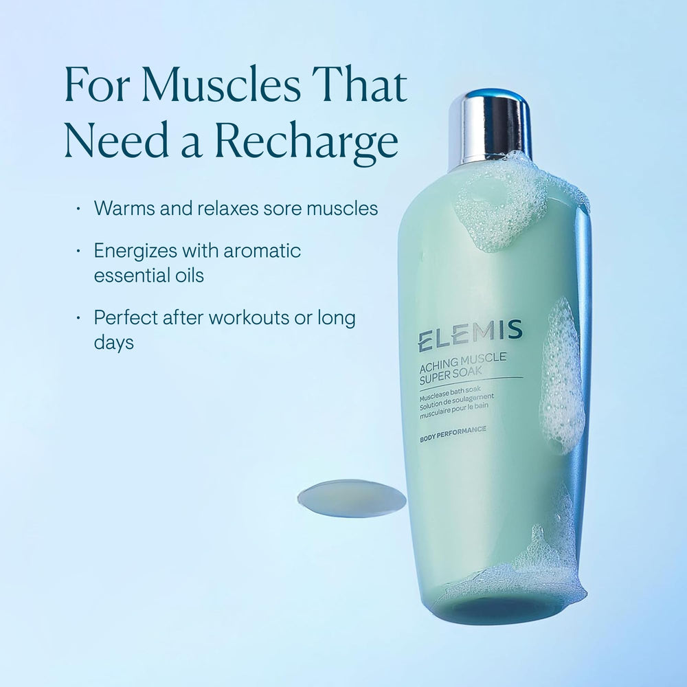 Elemis – flacon 400 ml, aspect épuré, pratique pour le rituel du bain.