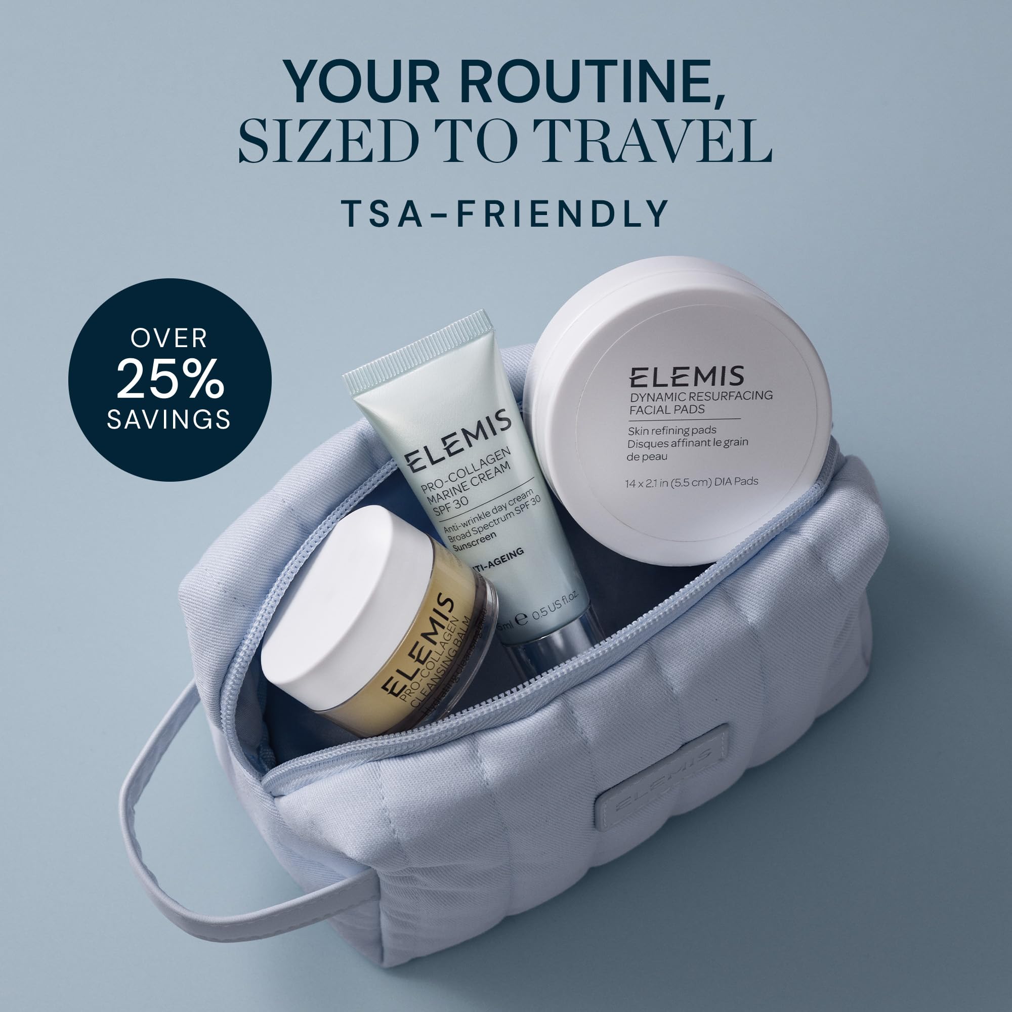 Coffret voyage Elemis luxueux, parfait comme cadeau soin.