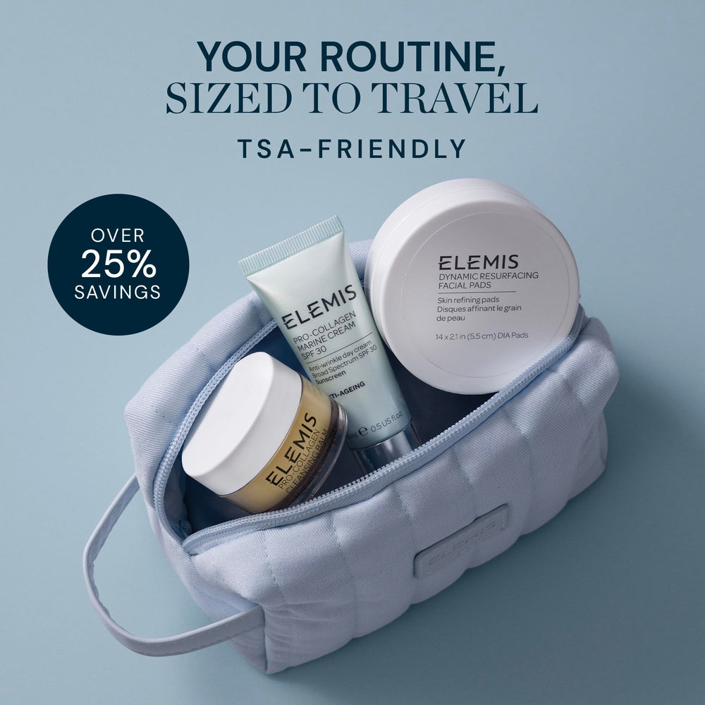 Coffret voyage Elemis luxueux, parfait comme cadeau soin.