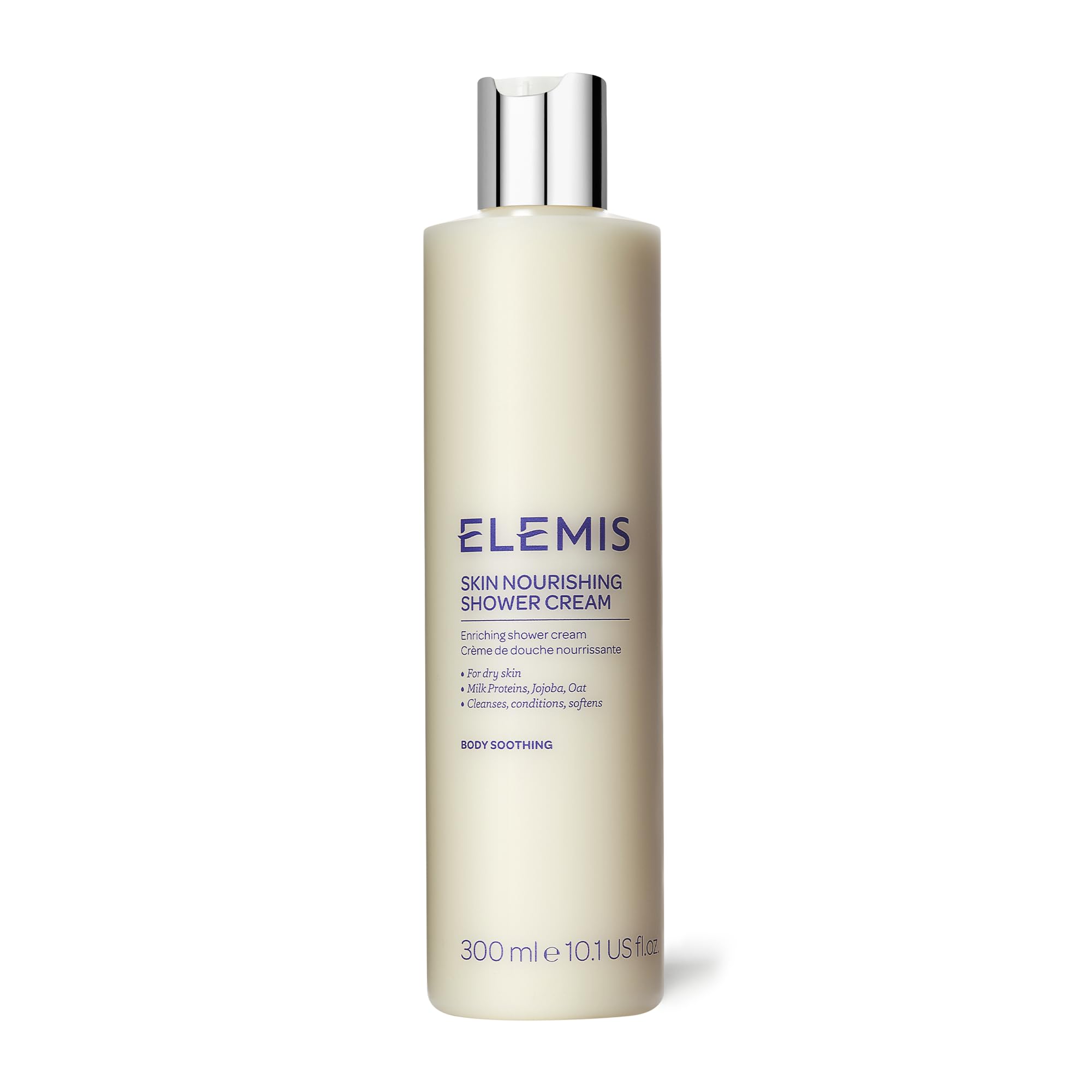 Crème de douche nourrissante ELEMIS en bouteille prête à hydrater en douceur.