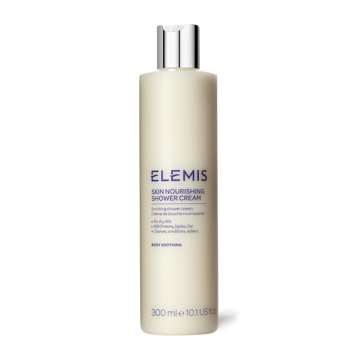 Crème de douche nourrissante ELEMIS en bouteille prête à hydrater en douceur.