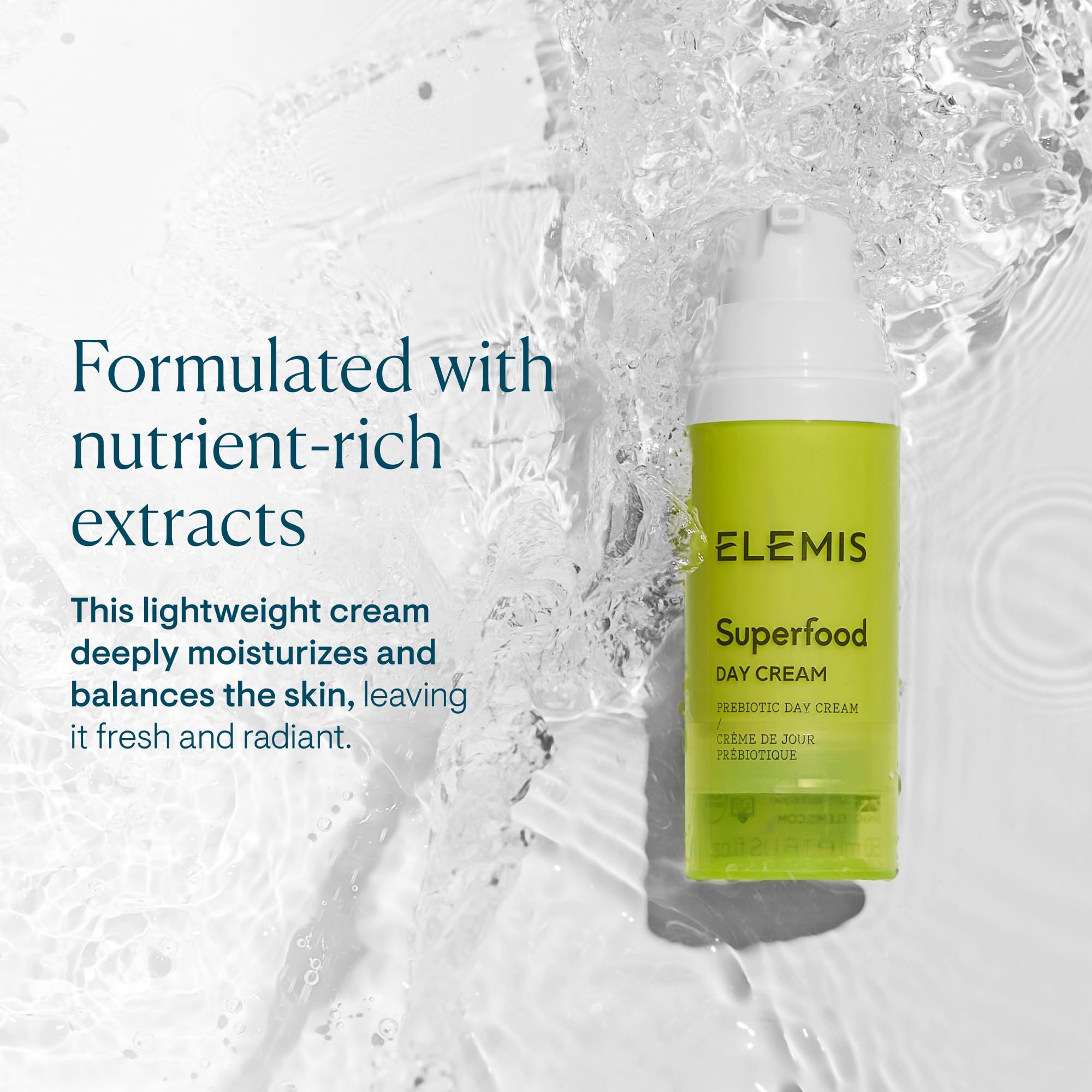 ELEMIS Crème de Jour Superfood: appliquée sur la peau, éclat frais.