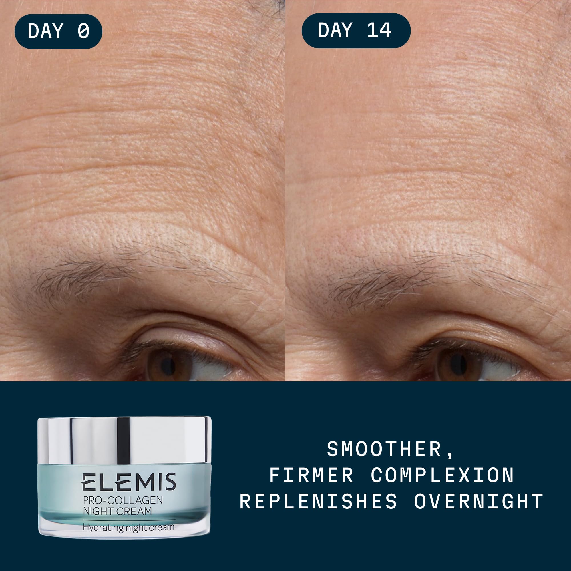 ELEMIS Pro-Collagen Night Cream — Texture nocturne riche pour nourrir en profondeur.
