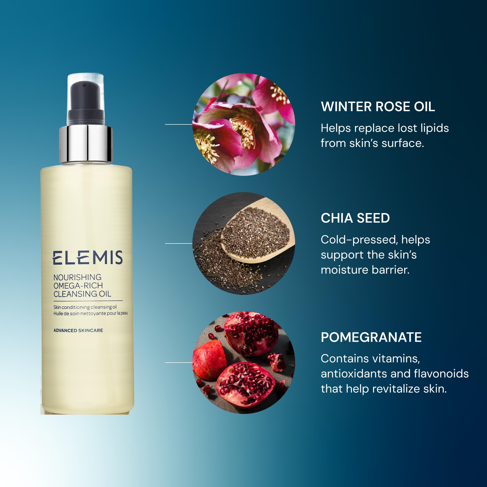 ELEMIS Huile Nettoyante Nourrissante — soin riche qui apaise et réconforte la peau.