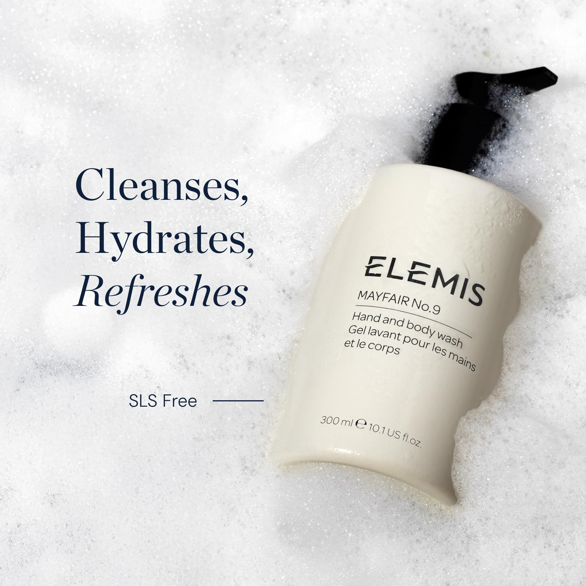ELEMIS Mayfair No.9, etiquette et emballage recyclable, choix durable pour votre salle de bains.