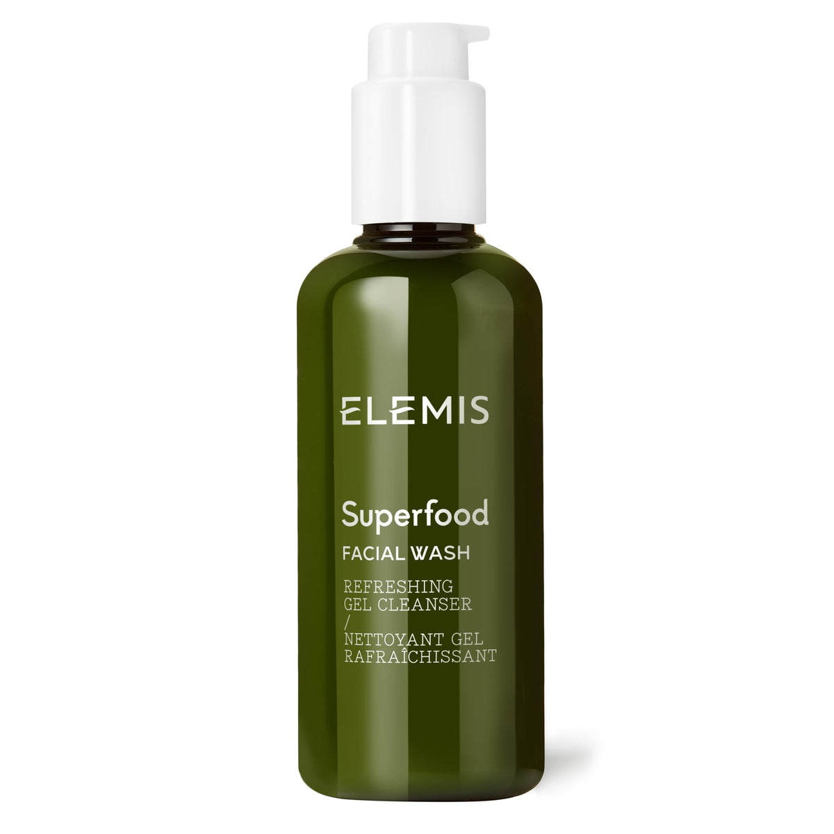 ELEMIS Superfood Nettoyant Visage en bouteille 200 ml, peau équilibrée après lavage.