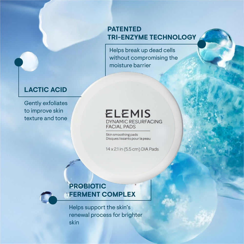 ELEMIS Dynamic Resurfacing Pads: technologie Tri-Enzyme pour resurfaçage doux.