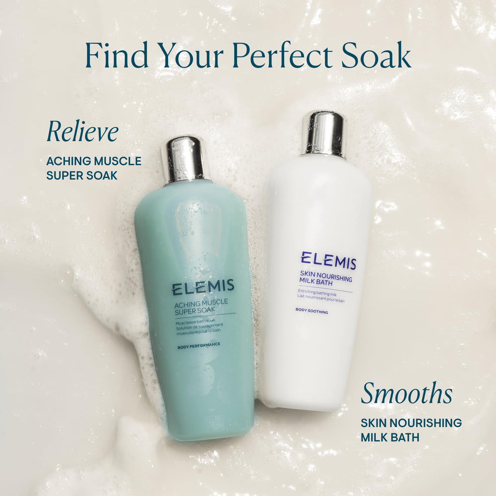 Elemis – texture lactée du bain, enveloppe la peau d'une douceur.