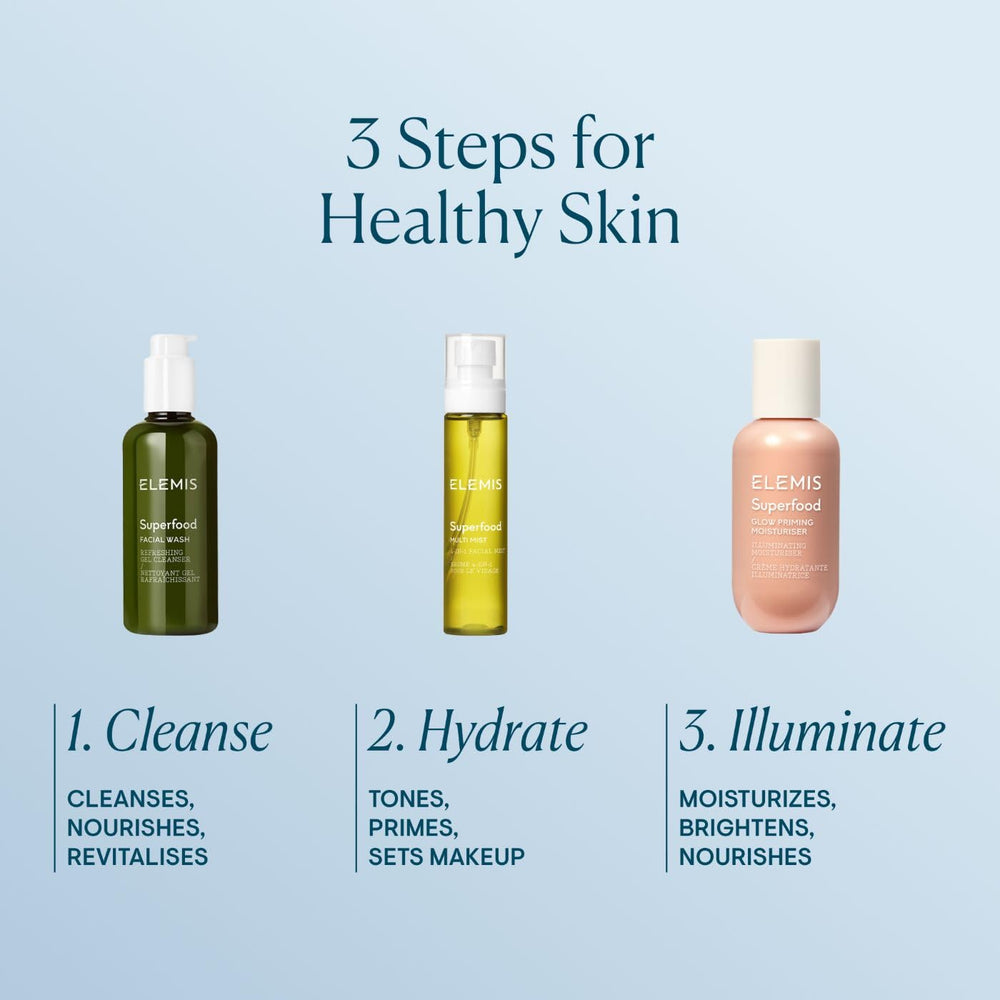 ELEMIS Superfood Multi Mist utilisation jour et nuit pour hydratation continue.
