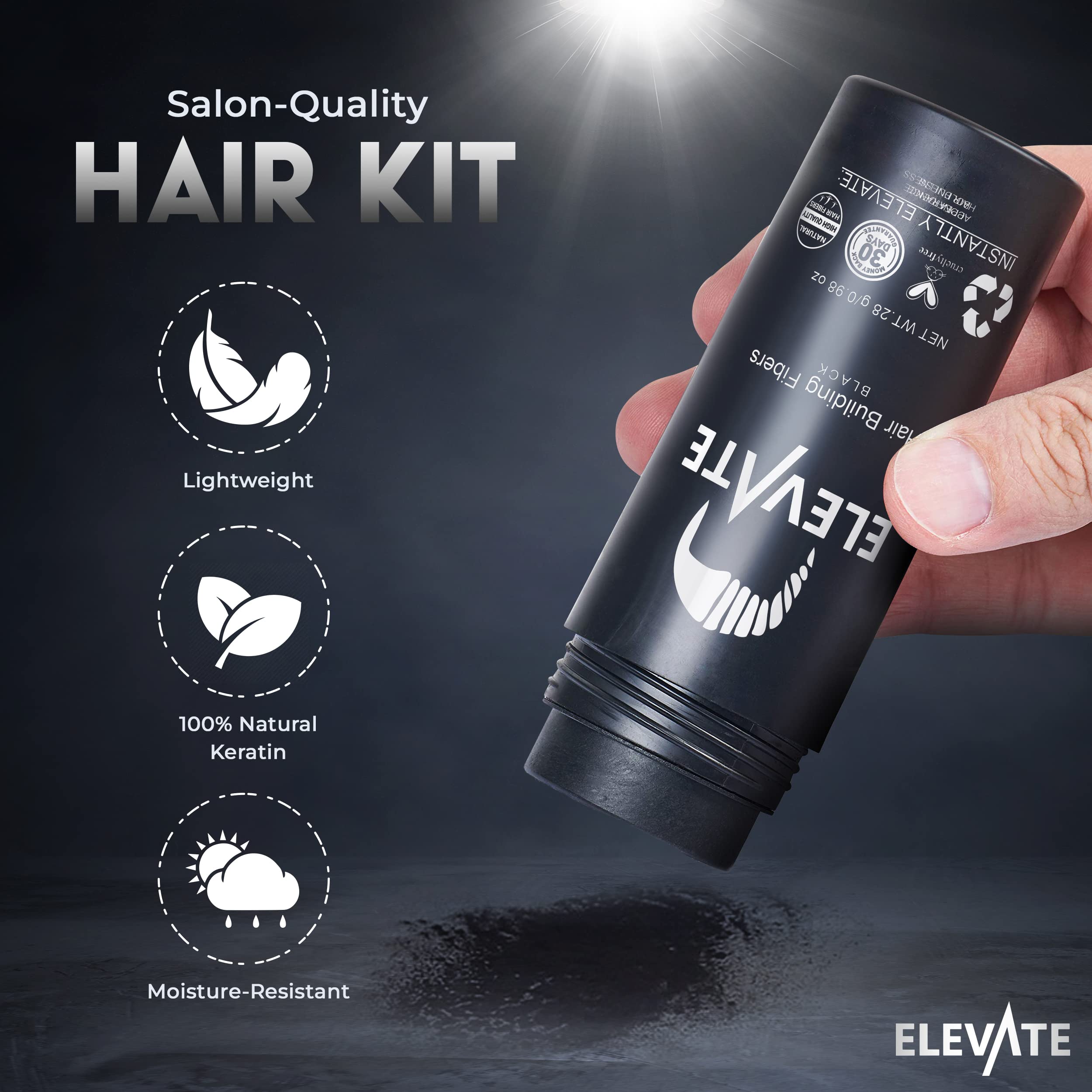 Elevate application précise des fibres capillaires pour résultats rapides.