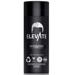 Elevate Hair Fibers flacon noir prêt à donner une impression de cheveux plus épais