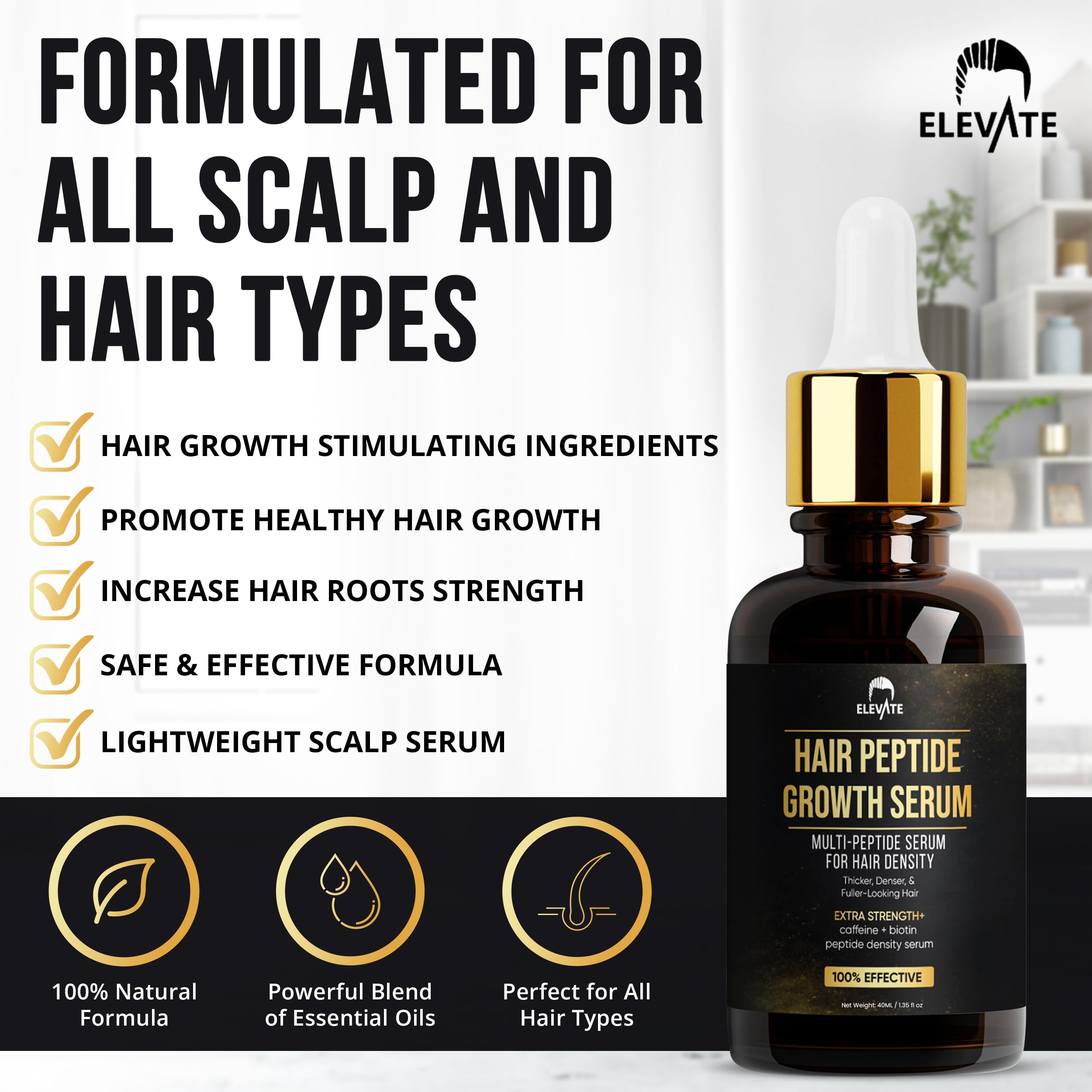 Elevate Hair Growth Serum texture appears non-greasy and easily absorbed