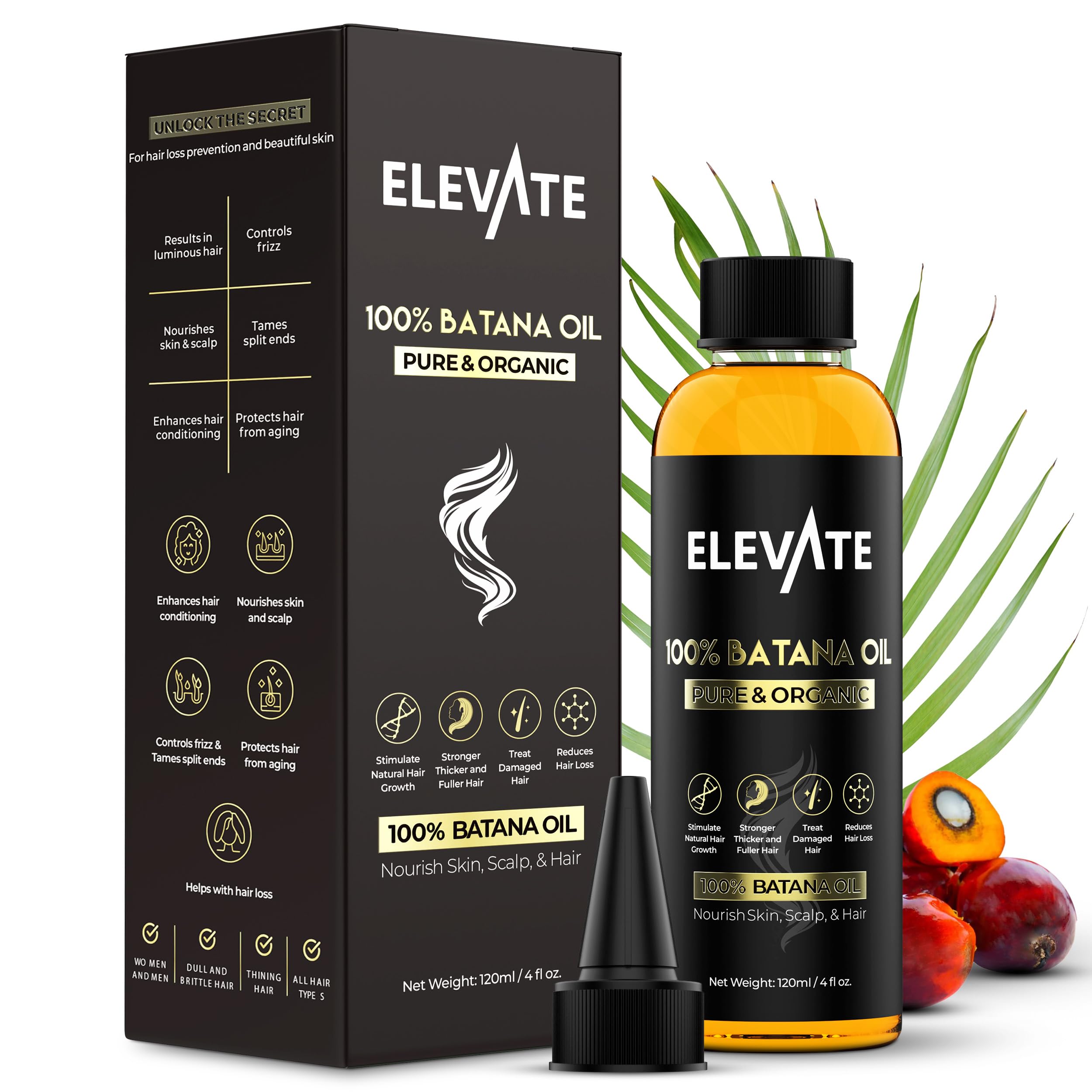Elevate Batana après-shampooing, brillance naturelle et douceur.