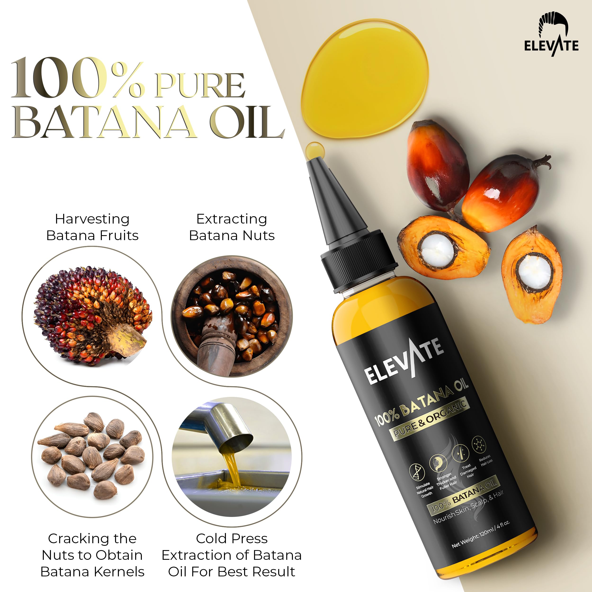 Utilisation quotidienne d Elevate Batana, convient à tous types de cheveux.