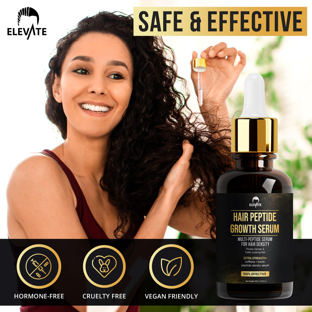 A person applies Elevate serum along thinning areas during grooming
