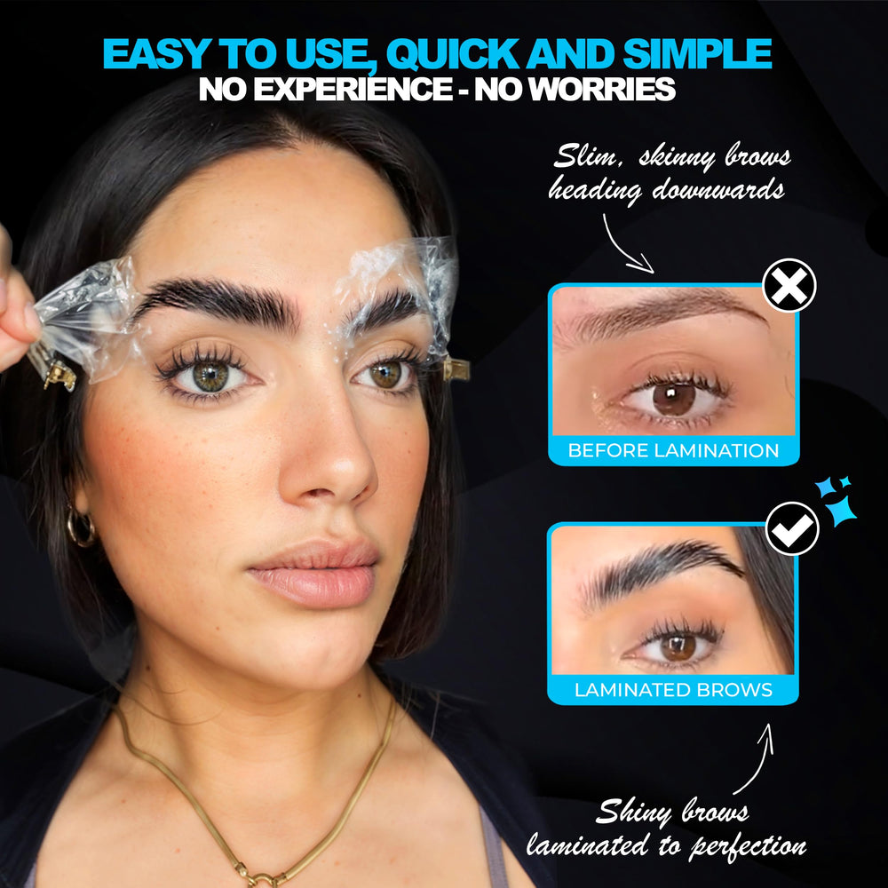 Avant/après montrant des sourcils mieux définis avec le kit.