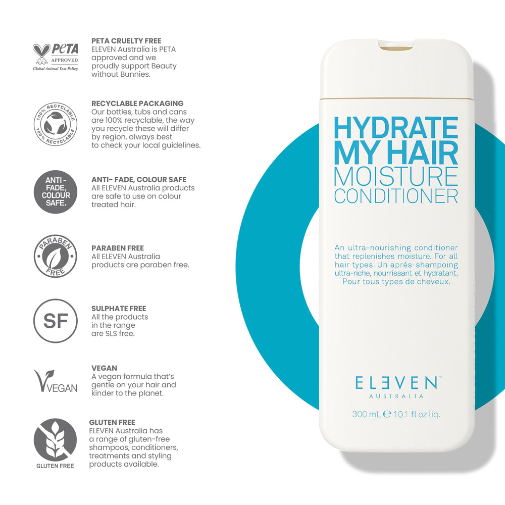 ELEVEN AUSTRALIA Hydrate My Hair, quinoa hydrolysé renforçant l'hydratation et la douceur.
