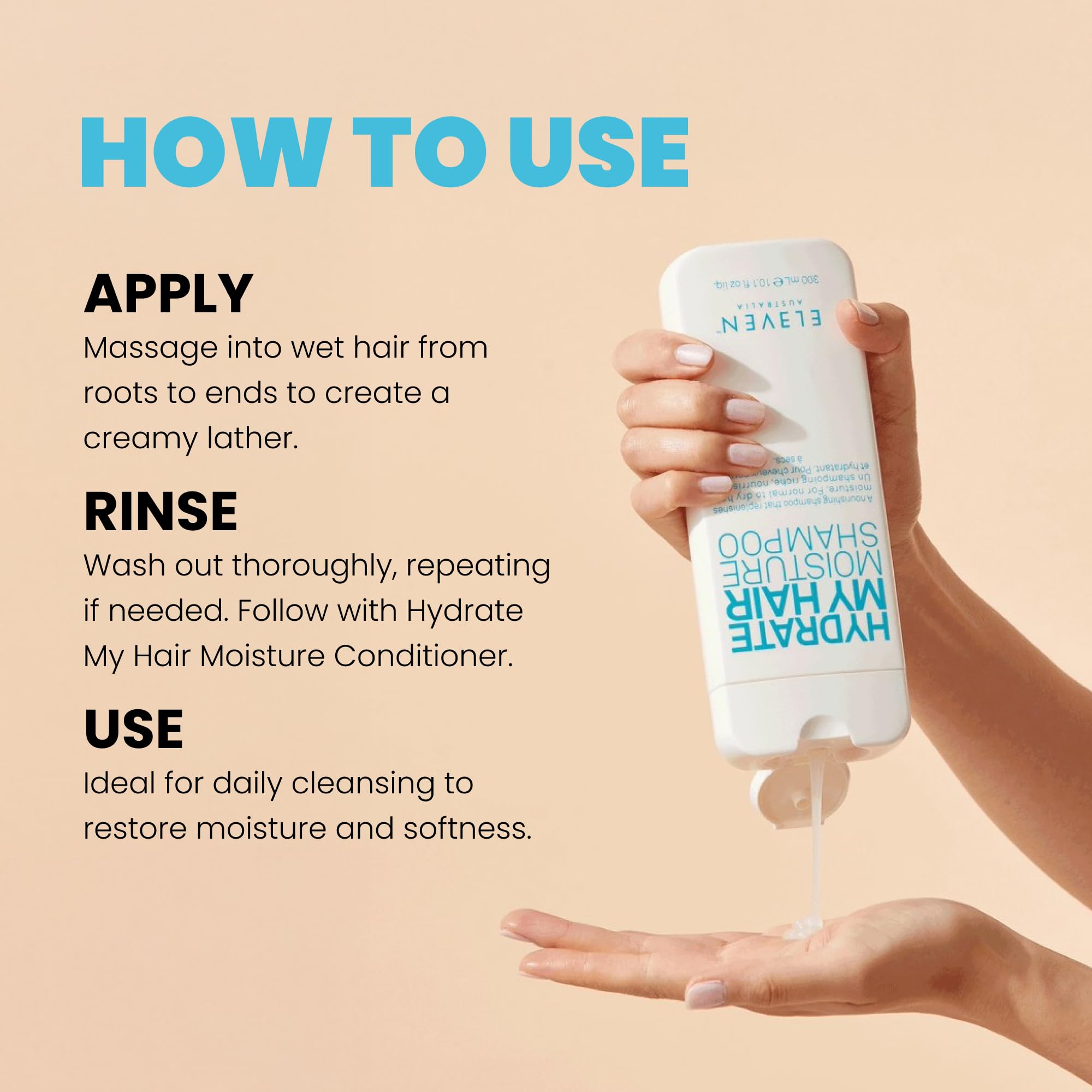 Application du shampoing Hydrate My Hair dans les mains pour massage