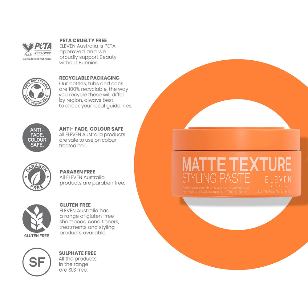 ELEVEN AUSTRALIA pâte-texture-matte finition naturelle avec parfum vanille discret.