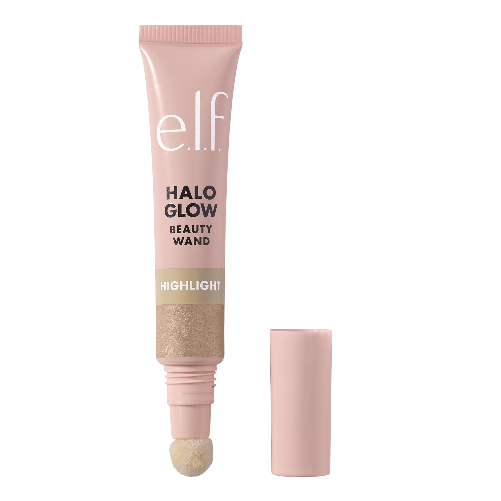 e.l.f. Halo Glow Highlighter avec embout coussin, application précise et éclat immédiat.