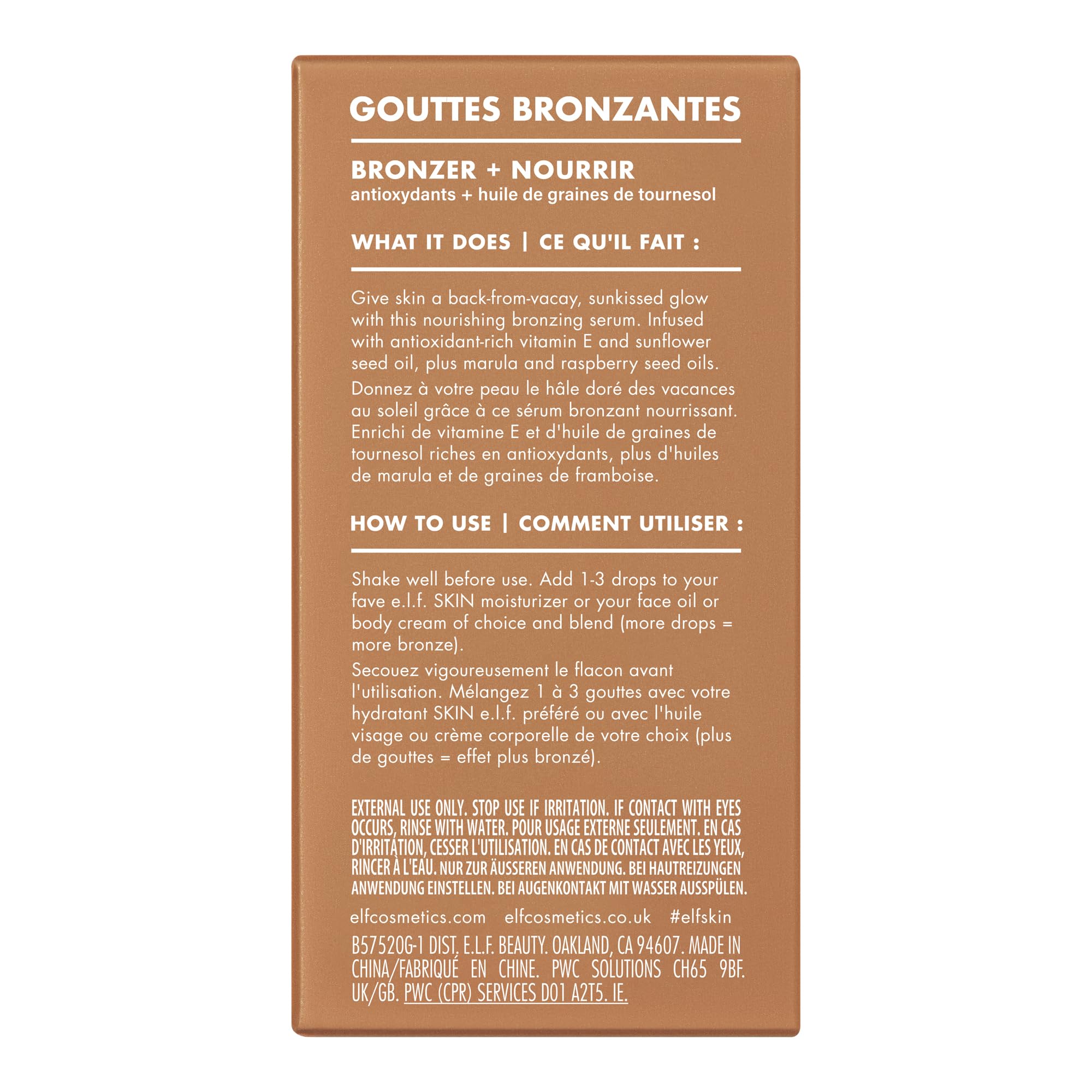e.l.f. SKIN Nuances bronze flexibles – convient à tous les types de peau.
