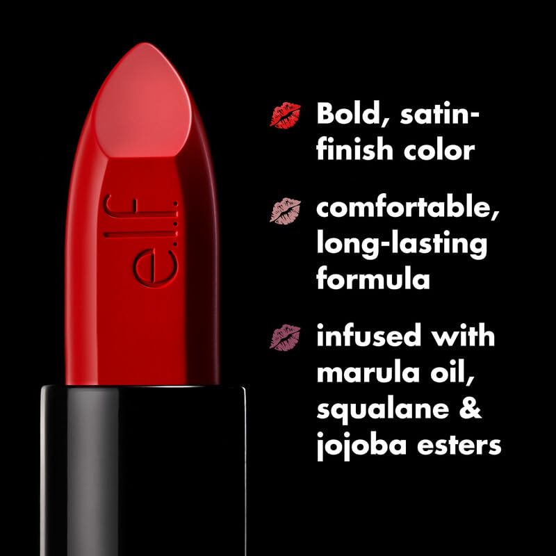 e.l.f. Rouge Satin O Face, formulé avec squalane pour l’hydratation.