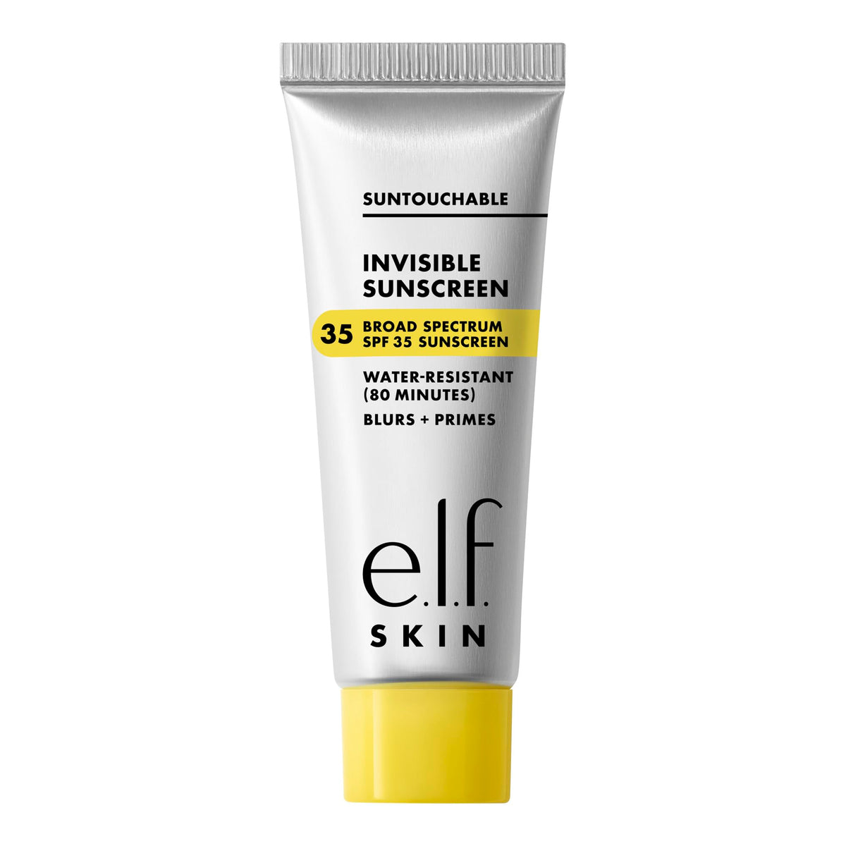 e.l.f. SKIN Suntouchable Invisible SPF 35: bouteille transparente et application légère sans traces.