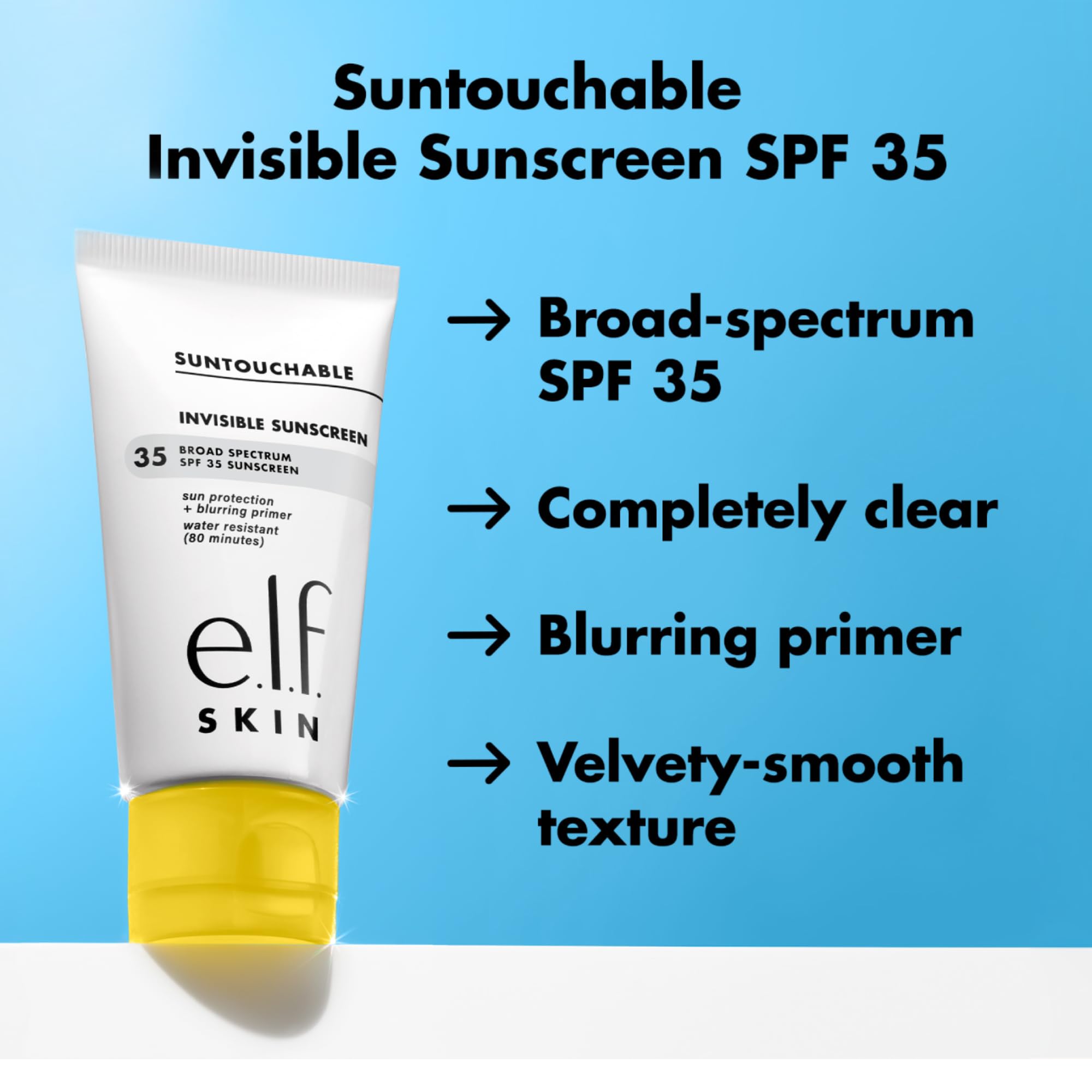 e.l.f. SKIN Suntouchable Invisible SPF 35 agit comme primer, floutant et préparant le maquillage.