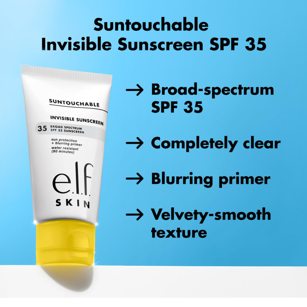 e.l.f. SKIN Suntouchable Invisible SPF 35 agit comme primer, floutant et préparant le maquillage.