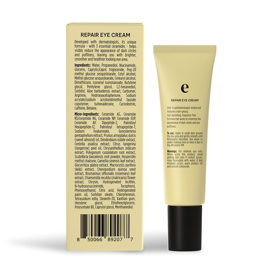 Eliré Crème réparatrice contour des yeux, adaptée aux peaux sensibles.