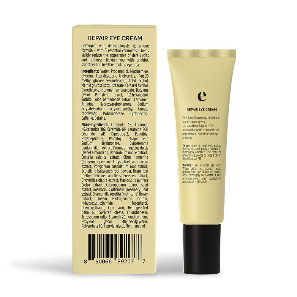 Eliré Crème réparatrice contour des yeux, adaptée aux peaux sensibles.