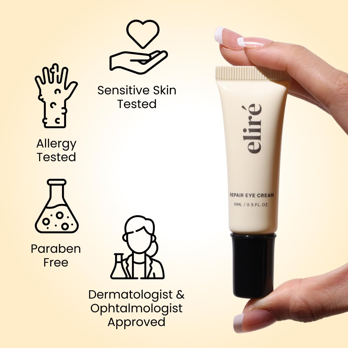 Eliré Crème réparatrice contour des yeux, caféine tonifiante pour le regard.