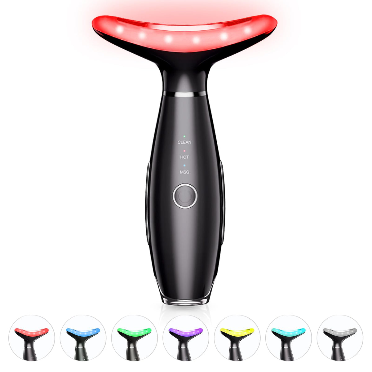 ELISHINE massageur visage et cou, mode 7 couleurs, finition noir.