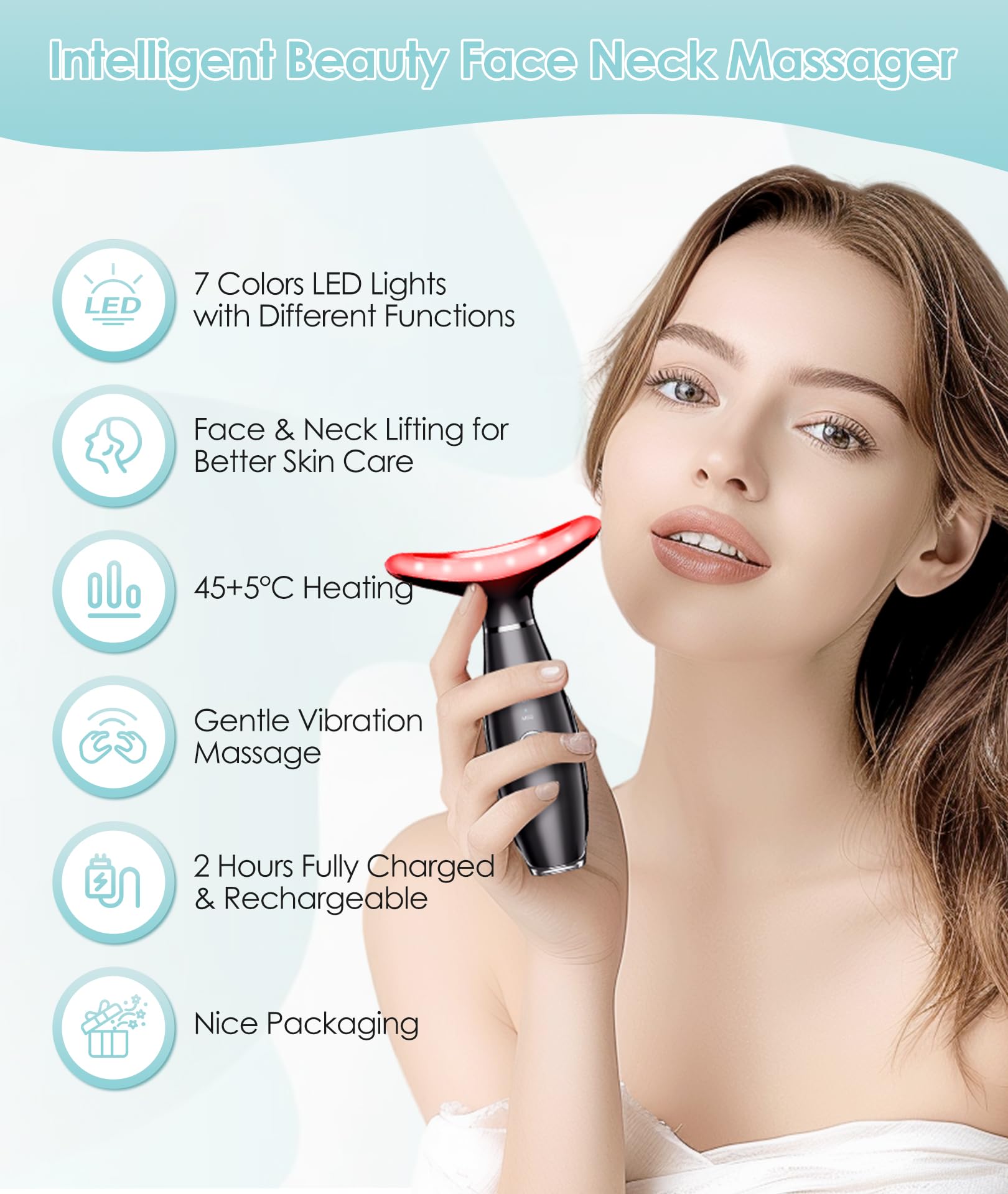 ELISHINE massageur visage, fonctionnalité thermique et galvanique, design noir élégant.