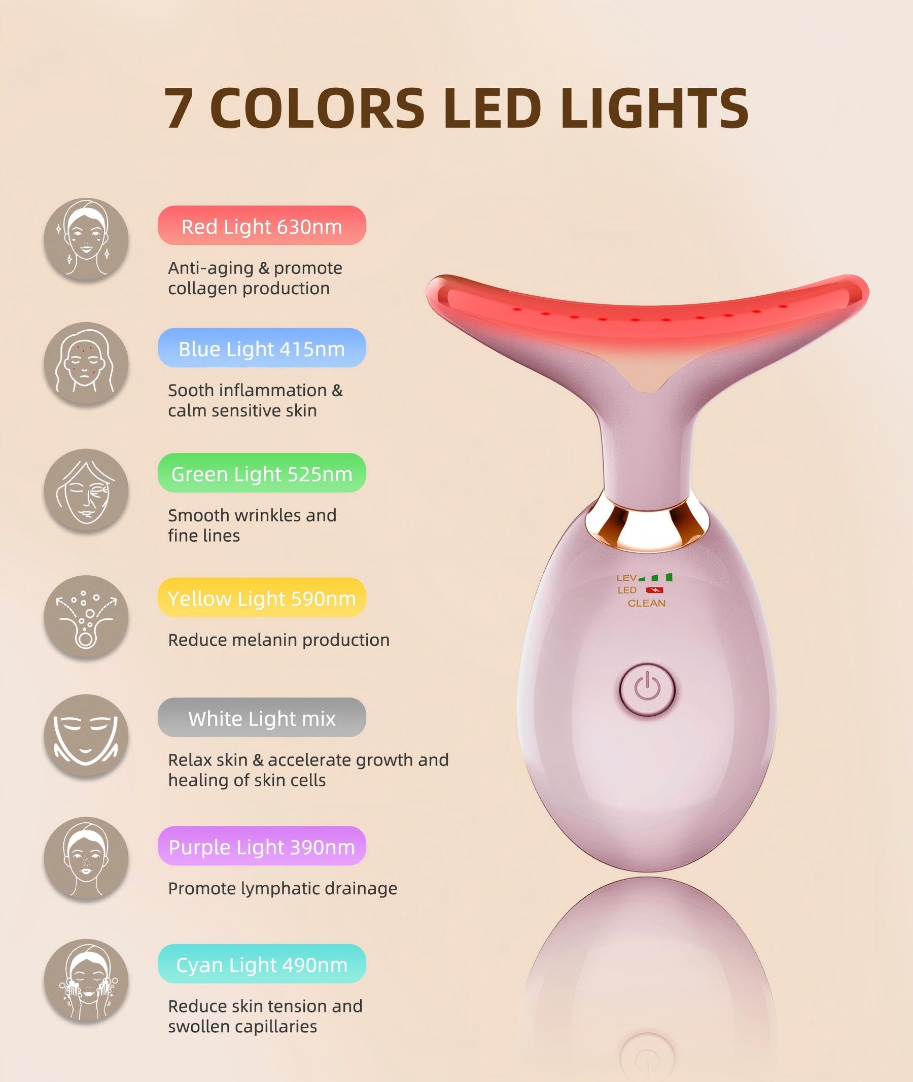 ELISHINE Masseur visage 7 couleurs, contour plus lifté.