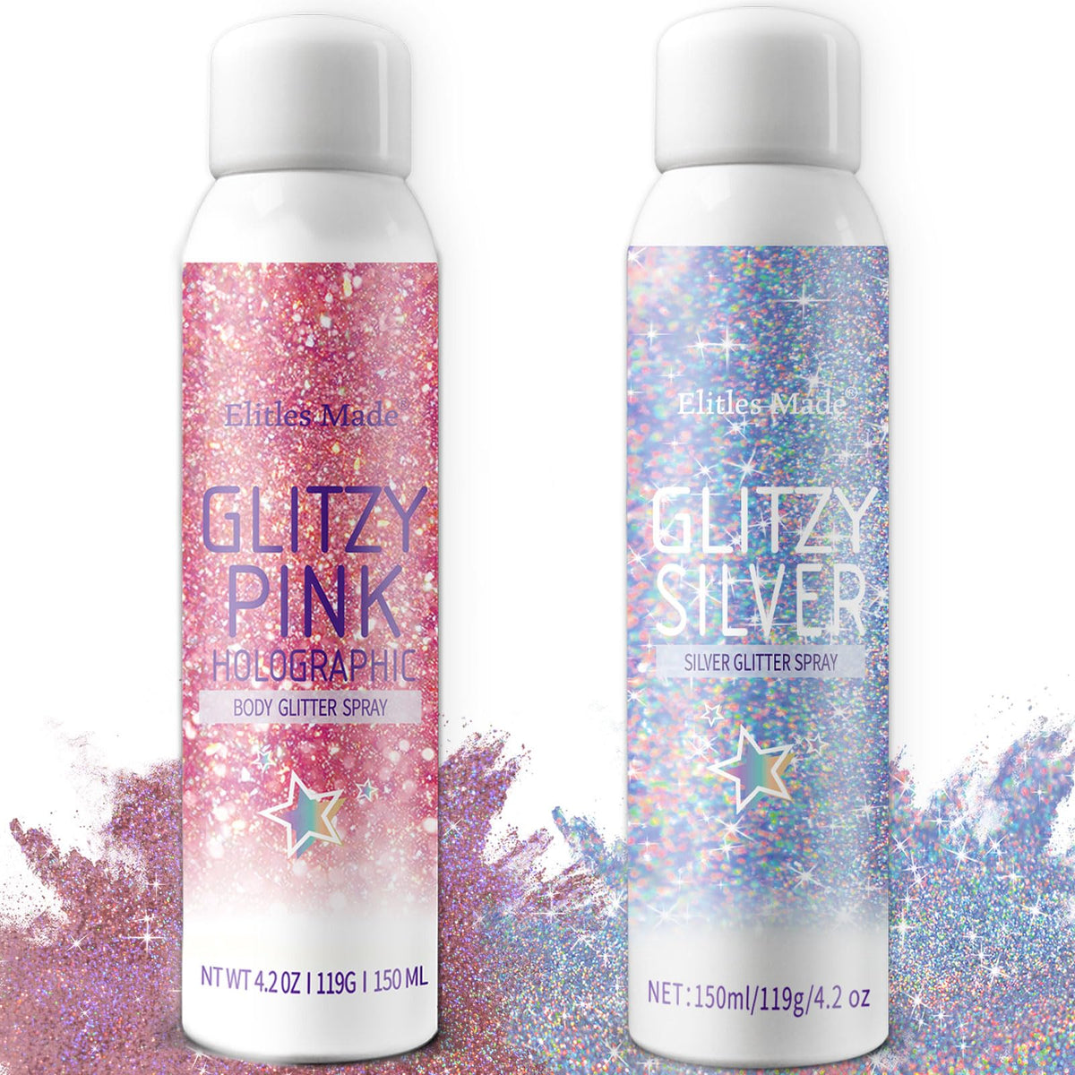 Elitles Made Hair Glitter: paillettes holographiques argentées sur cheveux pour éclat durable.