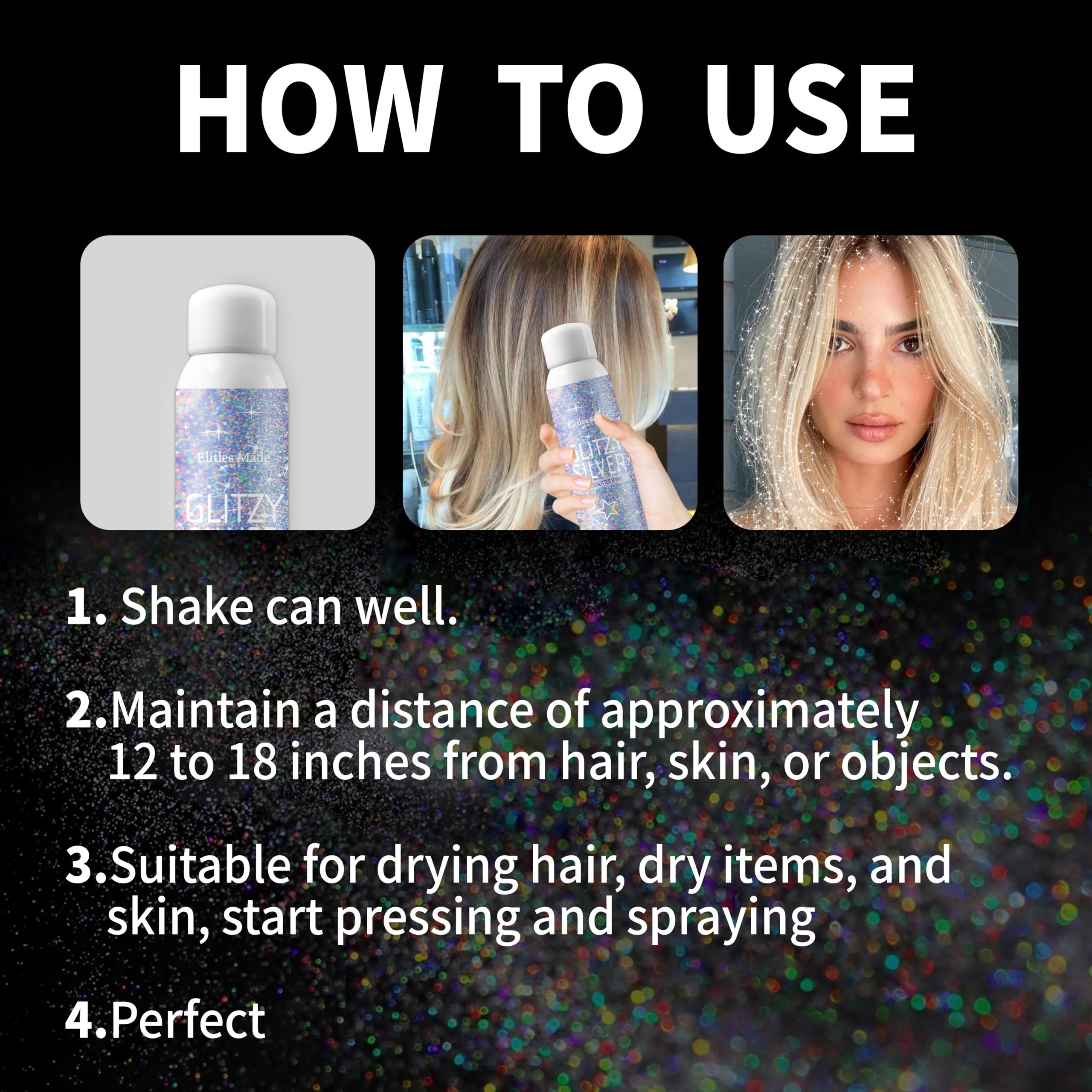Elitles Made effet holographique cheveux, brillance multicolore pour festivals.